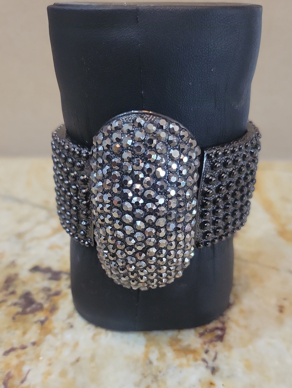 Gunmetal Crystal-Embellished Stretch Bracelet Watch Band